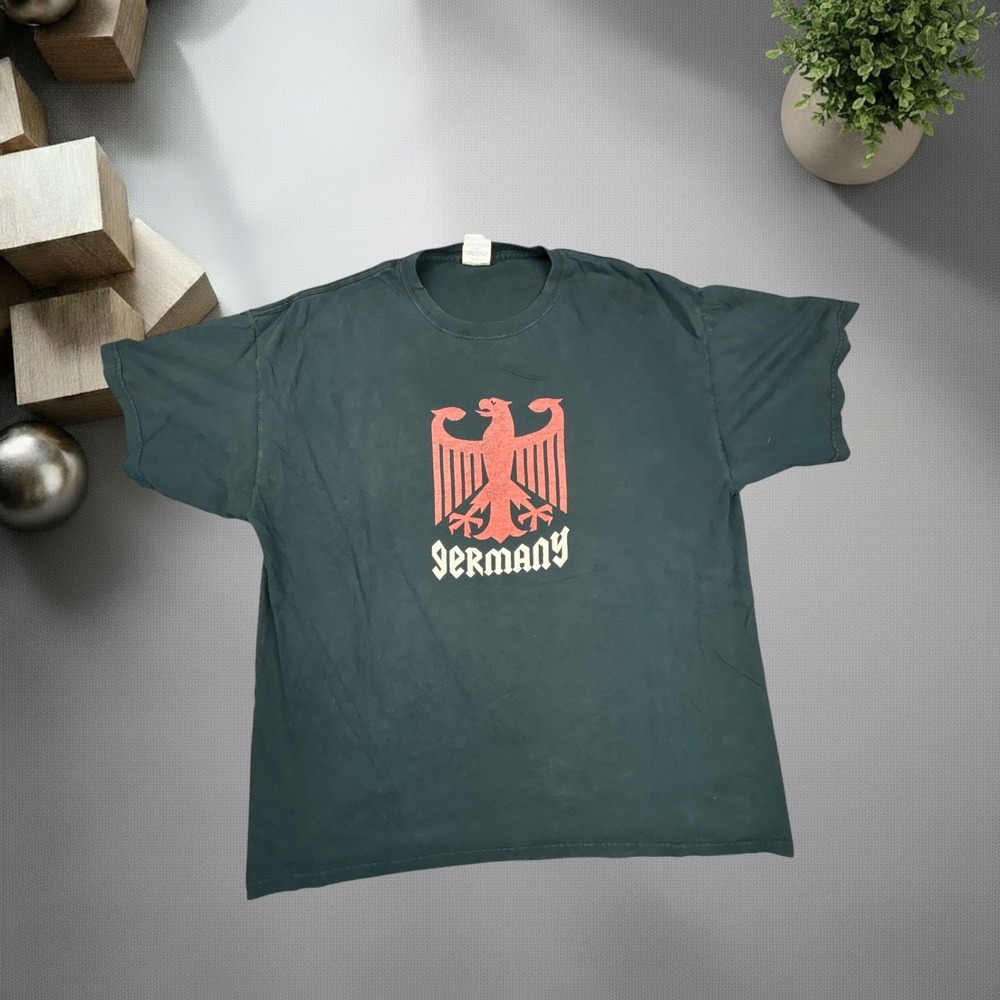 Vintage Y2K Gildan Germany Eagle Graphic Tee Forest Green XL Distressed Skater